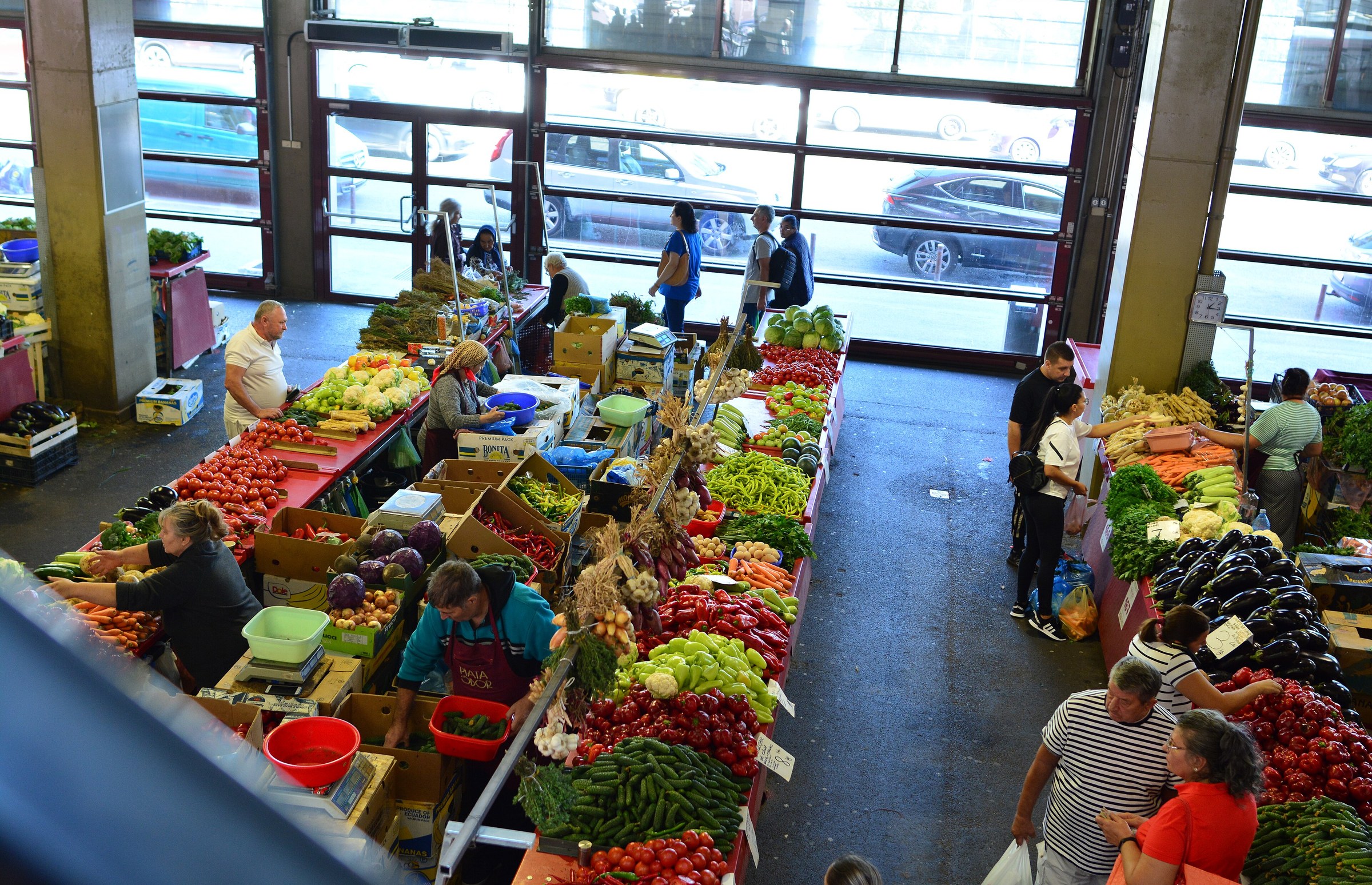 Fresh produce and cheeses in a Romanian market
