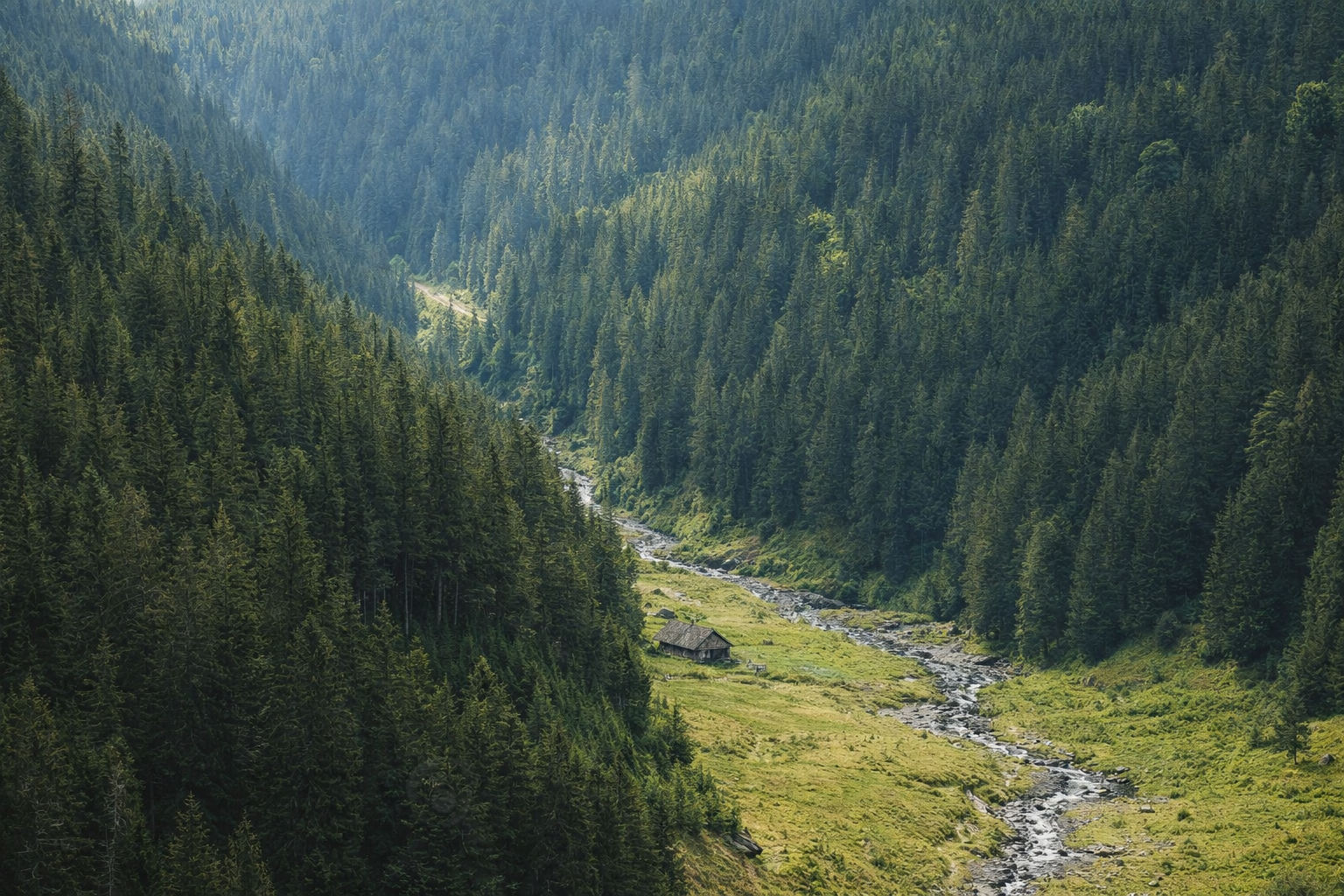 Landscape and architecture in soft daylight