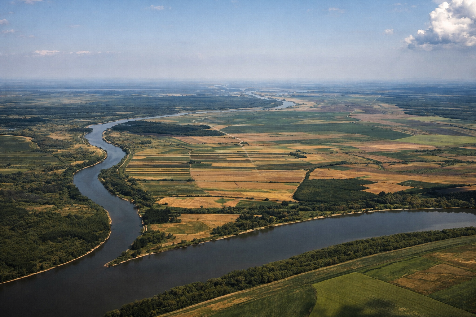 Landscape and architecture in soft daylight