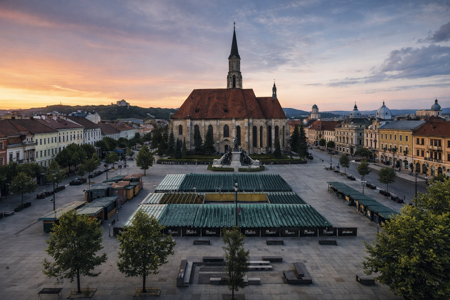 Landscape and architecture in soft daylight