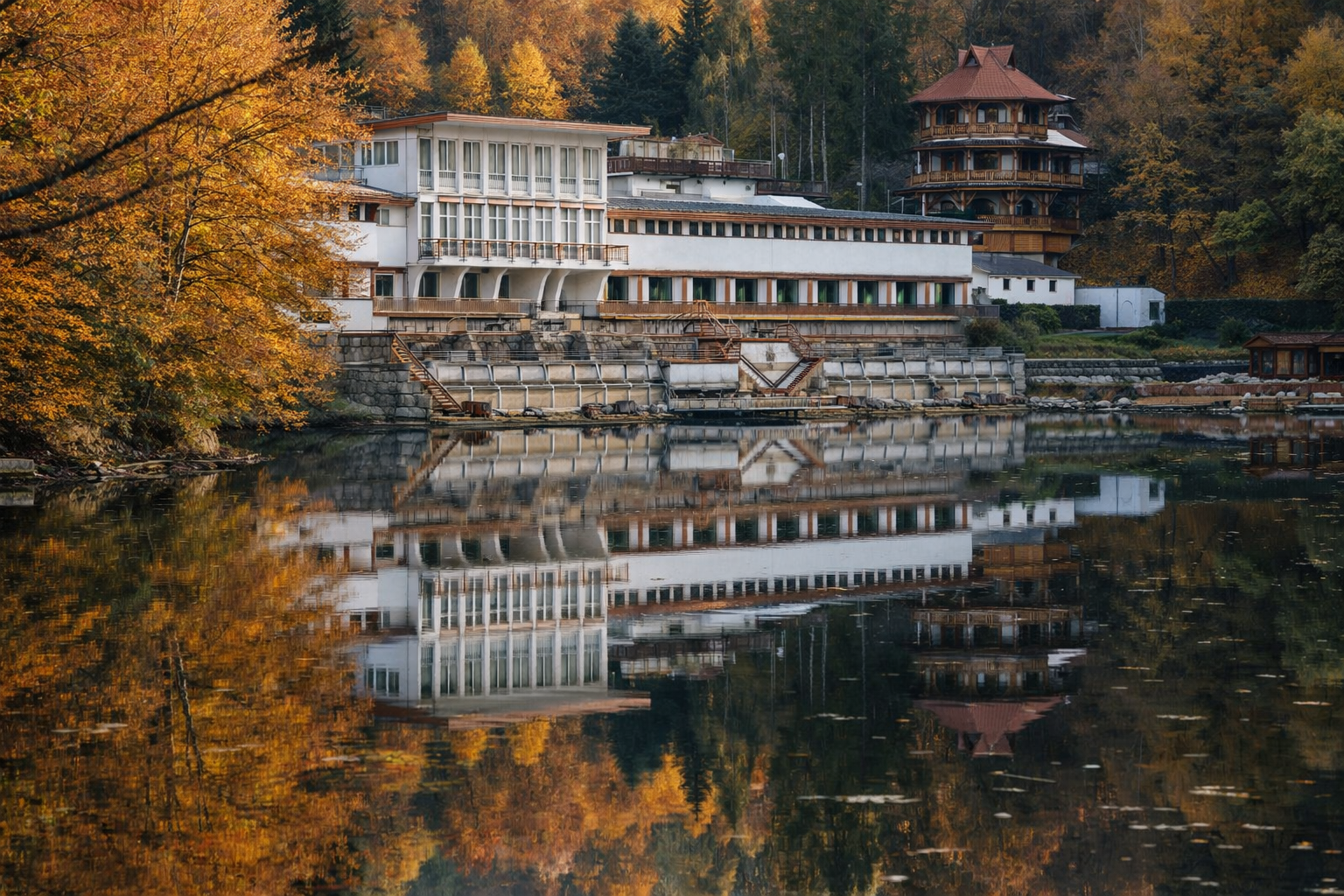 Quiet park path with mature trees